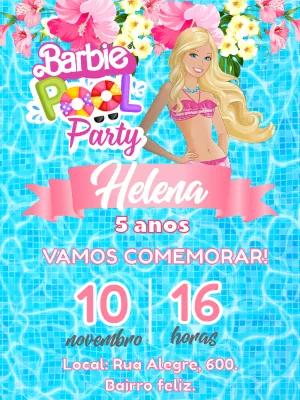 Convite Aniversário Barbie Pool Party para Editar Online