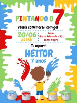 Convite Aniversário Pintando o 7 para Editar Online