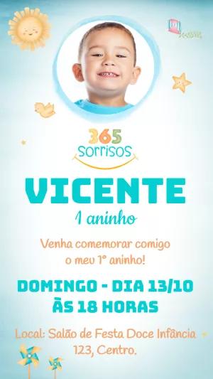 Convite de Aniversário 365 Sorrisos com Foto para Editar