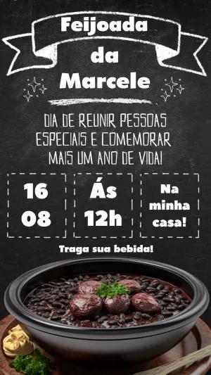 Convite de Aniversário Feijoada Estilo Lousa para Editar Online