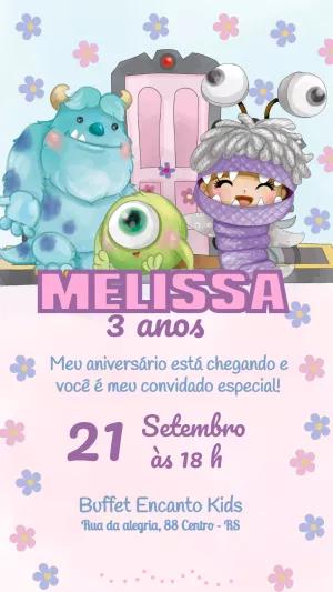 Convite Aniversário Monstros SA Fofo para Editar Online