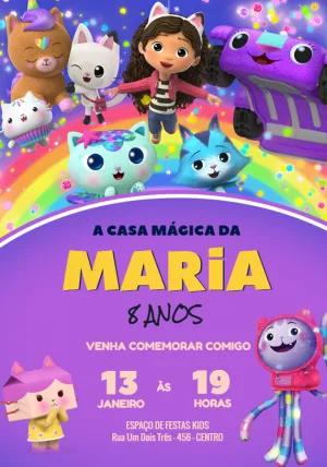 Convite Aniversário Casa Mágica da Gabby para Editar Online