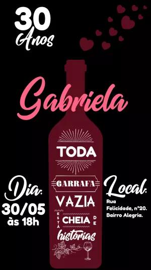 Convite de Aniversário Adulto Tema Vinho para Editar Online