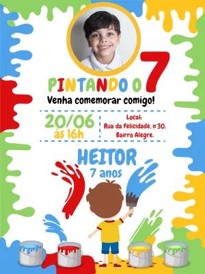 Convite Aniversário Pintando o 7 com Foto para Editar Online