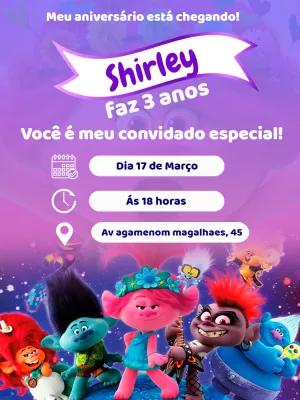 Convite de Aniversário Trolls com Personagens para Editar Online