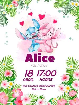 Convite Aniversário Stitch e Angel para Editar Online