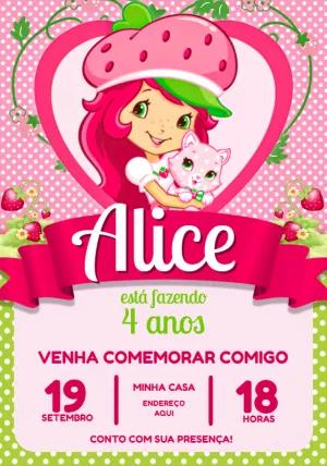 Convite de Aniversário Moranguinho para Editar Online