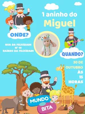 Convite de Aniversário Mundo Bita Safari com Foto para Editar