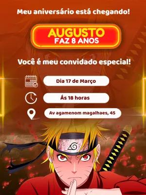 Convite de Aniversário Naruto com Personagem para Editar Online