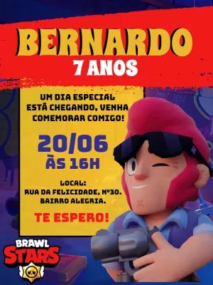 Convite de Aniversário Brawl Stars com Heróis para Editar Online