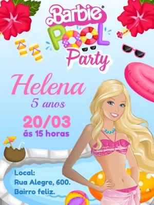 Convite Aniversário Barbie Pool Party para Editar Online
