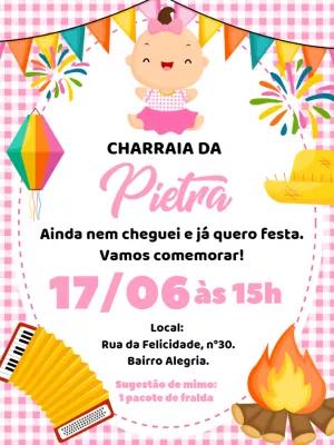 Convite Charraiá de Fraldas Menina para Editar Online