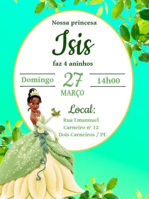Convite de Aniversário Princesa Tiana com Vestido de Flor para Editar