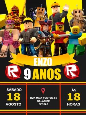 Convite de Aniversário Roblox com Personagens para Editar