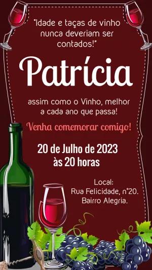 Convite de Aniversário Tema Vinho Elegante para Editar Online