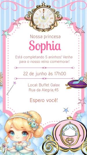 Convite Aniversário Princesa Cinderela para Editar Online