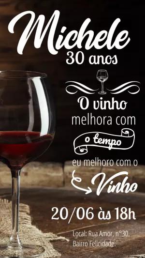 Convite de Aniversário Tema Vinho Elegante para Editar