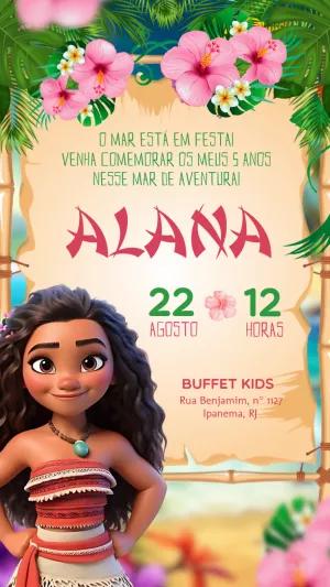 Convite de Aniversário Moana para Editar e Enviar Online