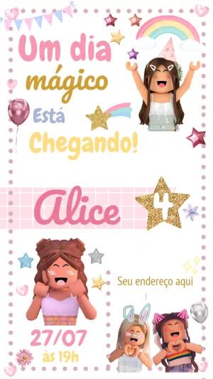 Convite Aniversário Roblox Menina para Editar Online