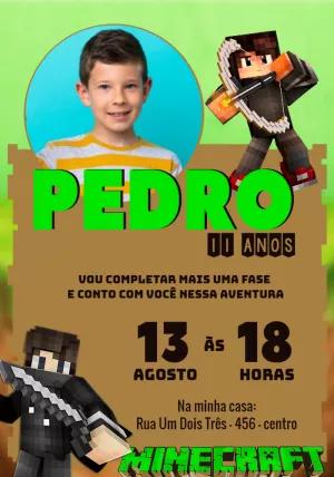 Convite de Aniversário Minecraft com Foto para Editar Online