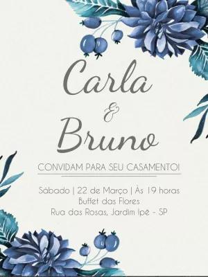 Convite de Casamento Floral Azul para Editar Online