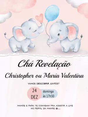 Convite Chá Revelação Elefantinhos Aquarela para Editar