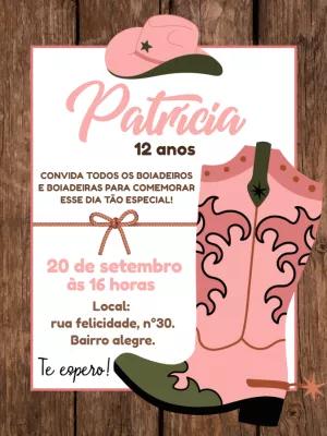 Convite Aniversário Boiadeira Country para Editar Online