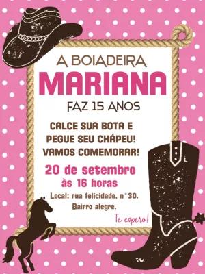 Convite de Aniversário Boiadeira Country para Editar Online