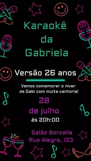 Convite Aniversário Karaokê Neon para Editar Online