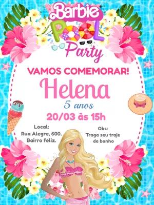 Convite de Aniversário Barbie Pool Party para Editar Online