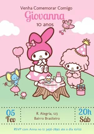 Convite de Aniversário My Melody para Editar Online
