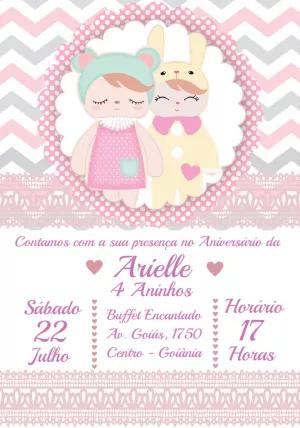 Convite Aniversário Boneca Metoo para Editar Online