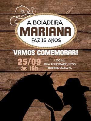 Convite Aniversário Boiadeira Country para Editar Online