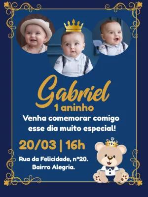 Convite Aniversário Ursinho Príncipe com Foto para Editar