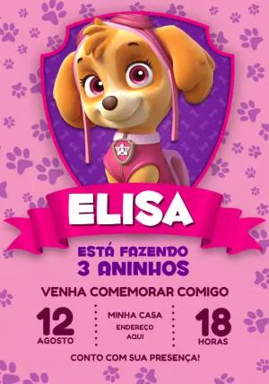 Convite de Aniversário Skye Patrulha Canina para Editar Online