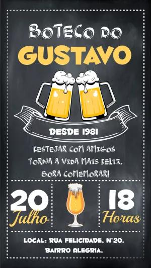 Convite Aniversário Boteco Estilo Lousa para Editar Online