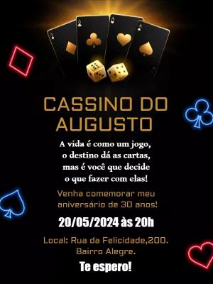 Convite de Aniversário Cassino e Baralho para Editar Online