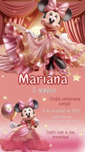 Convite Aniversário Minnie Princesa Rosa para Editar Online