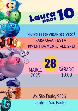 Convite Aniversário Divertida Mente 2 com Personagens para Editar