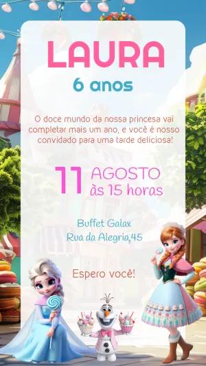 Convite Aniversário Frozen Reino Doce para Editar Online