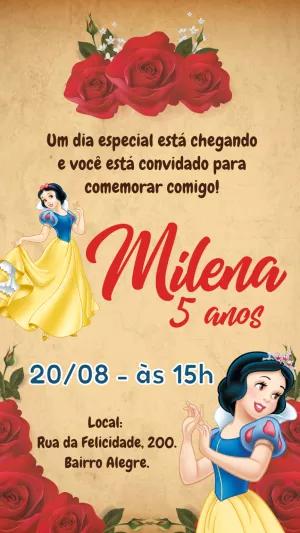 Convite Aniversário Branca de Neve Clássico para Editar Online