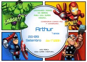 Convite de Aniversário Vingadores com Heróis para Editar Online