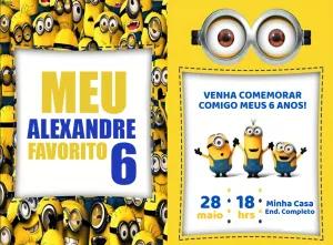 Convite de Aniversário Minions para Editar e Enviar Online