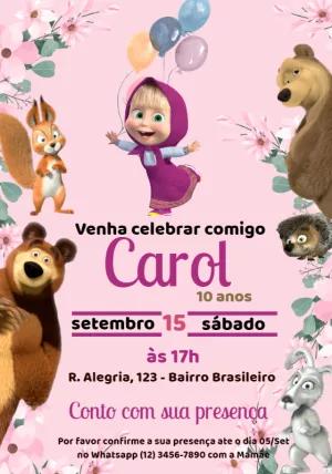 Convite de Aniversário Masha e o Urso para Editar Online