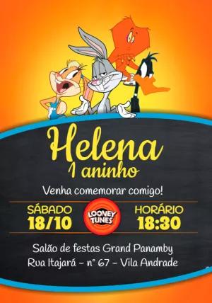 Convite Aniversário Looney Tunes com a Turma para Editar Online
