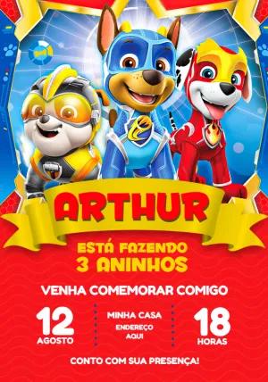 Convite Aniversário Patrulha Canina Heróis para Editar Online