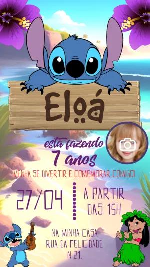 Convite Aniversário Lilo e Stitch com Foto para Editar Online