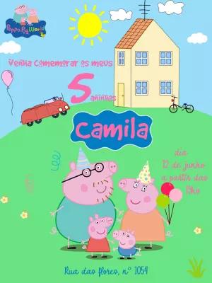 Convite de Aniversário Peppa Pig com a Família para Editar