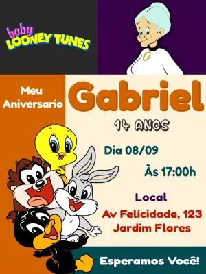 Convite de Aniversário Baby Looney Tunes para Editar Online