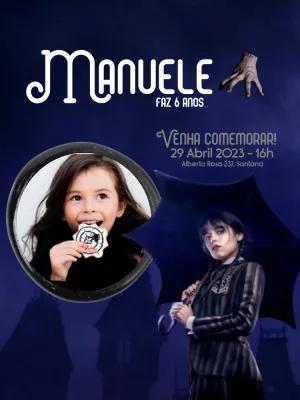 Convite Aniversário Wandinha Addams com Foto para Editar Online